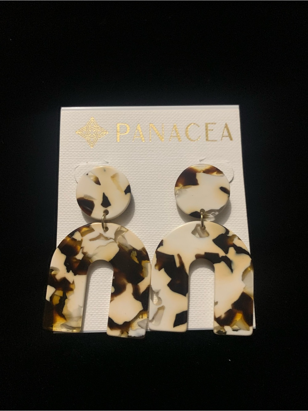 Panacea Cream and Brown Tortoiseshell Geometric Arch Drop Earrings